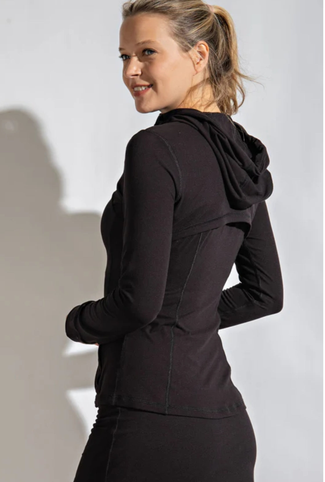 Plus Fitted Activewear Jacket with Hood in Black