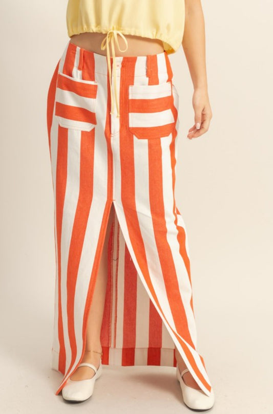 Striped Pocket Detail Maxi Skirt