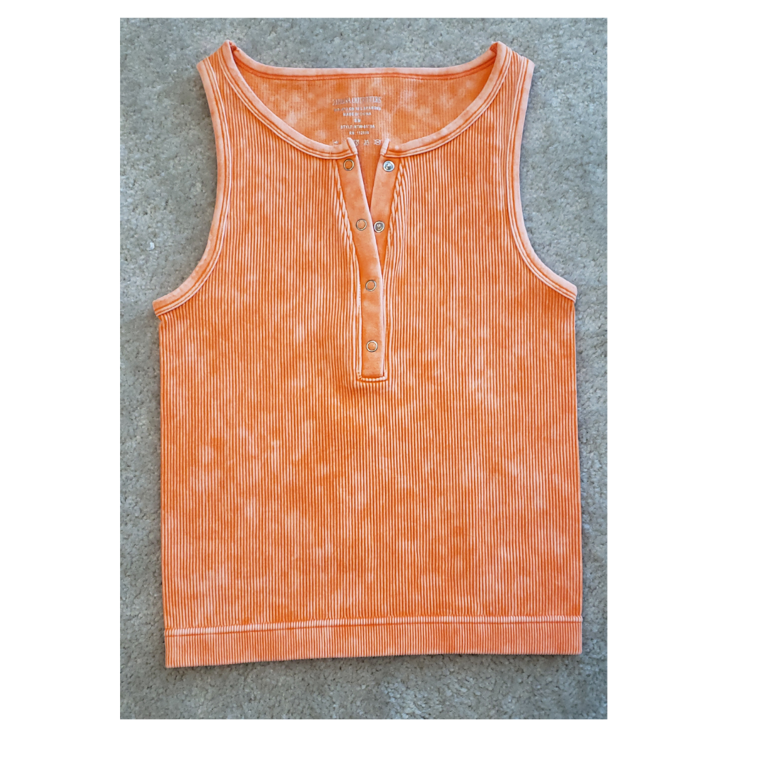 WASHED RIBBED BUTTON -UP TANK TOP in Lt Orange