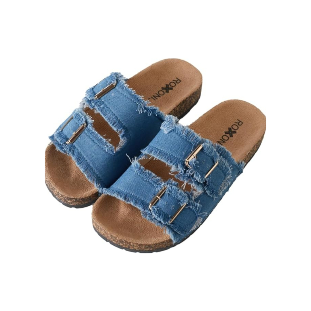 Women's Comfort Flat Sandals Double Buckle Adjustable Straps: Blue