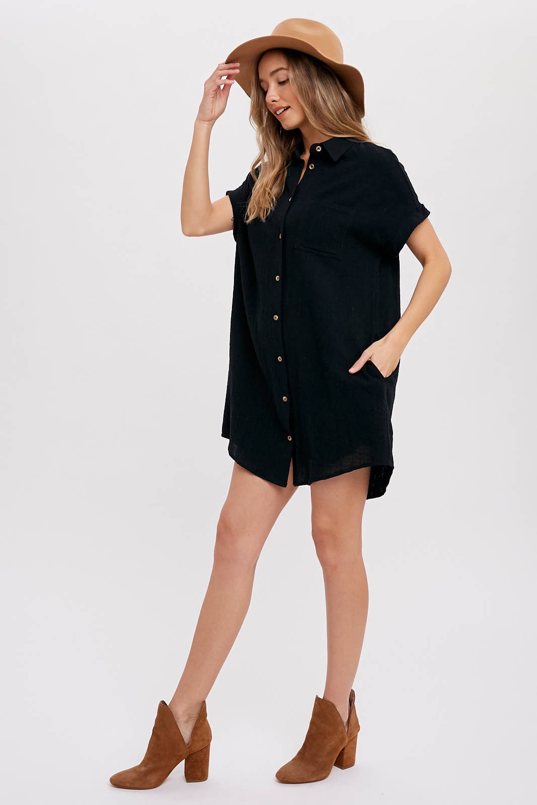 Button Down Shirt Dress in Black