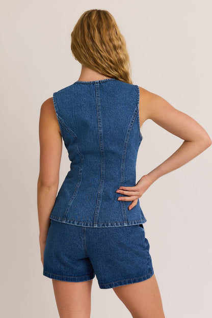 Button Down Sleeveless Vest Top