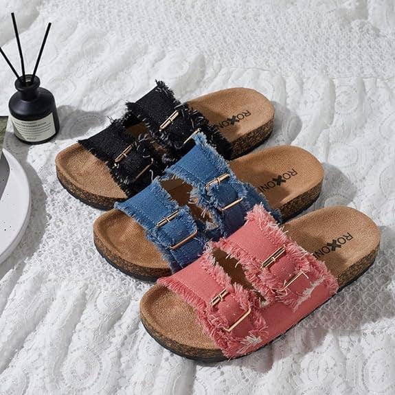 Women's Comfort Flat Sandals Double Buckle Adjustable Straps: Blue