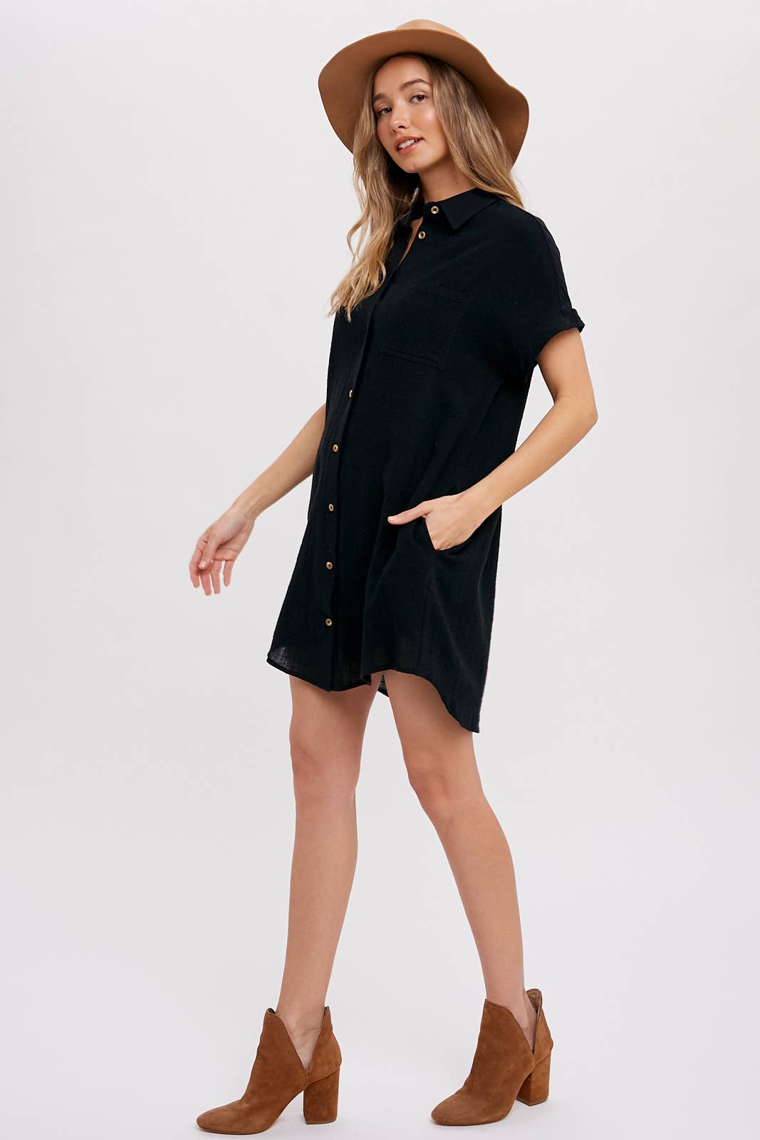 Button Down Shirt Dress in Black