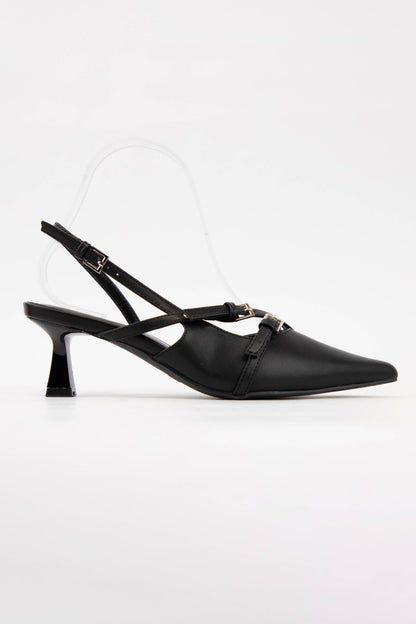 Aleena Thin Multi Strap Pointed Toe Kitten Heel