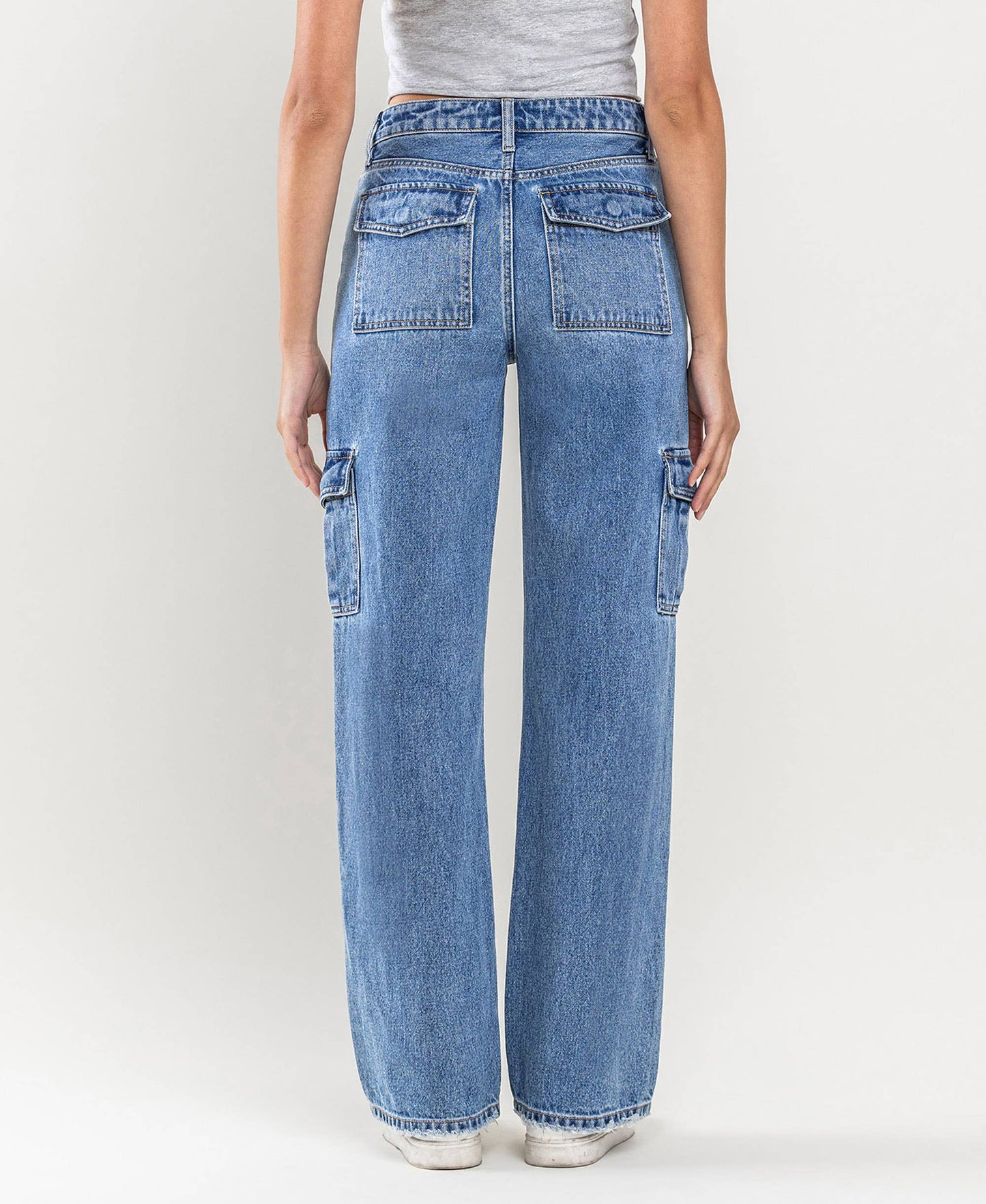 High-rise wide leg cargo blocked jeans