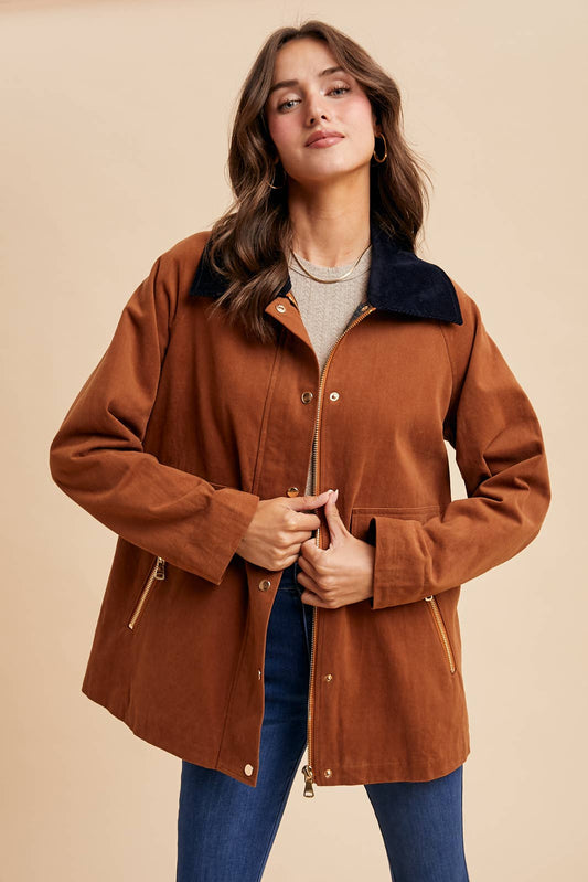 Cognac Cotton Barn Jacket – Women’s Classic Utility Coat