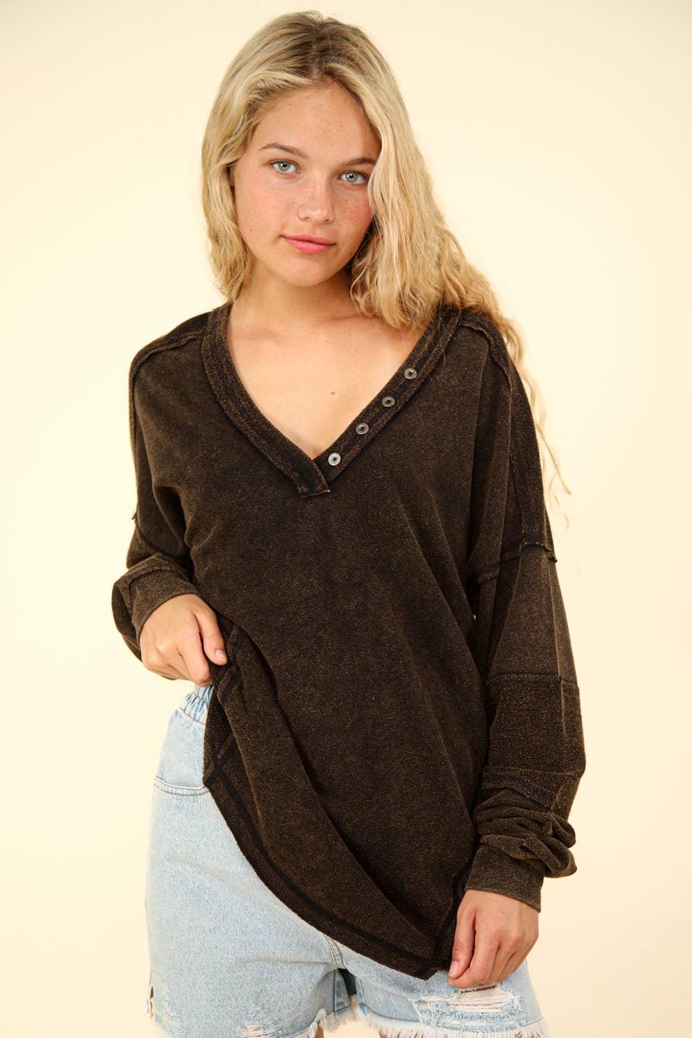 Washed Knit V-Neck Oversized Top(several colors)