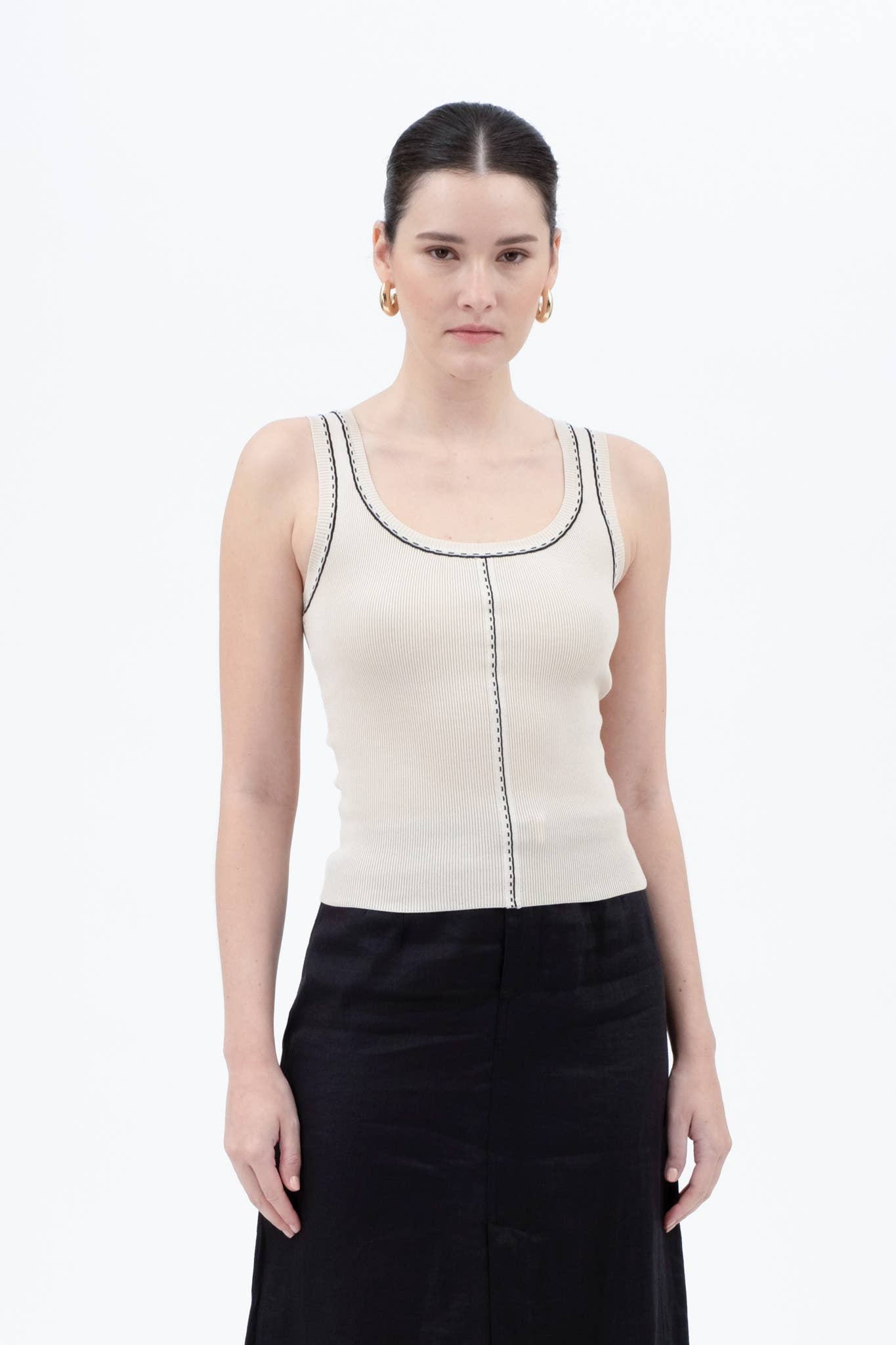 Contrast Line Stitch Detail Sweater Knit Tank
