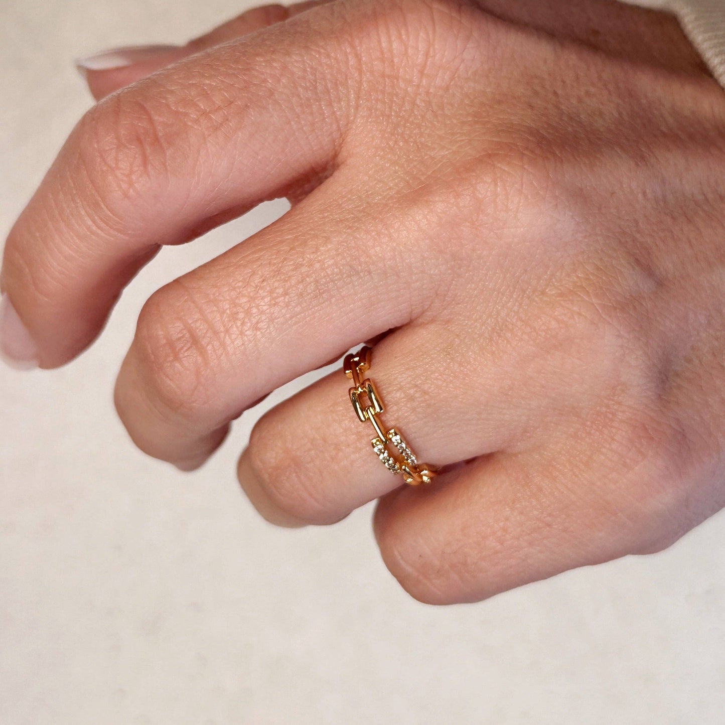 18k Gold Filled Chain Link CZ Ring