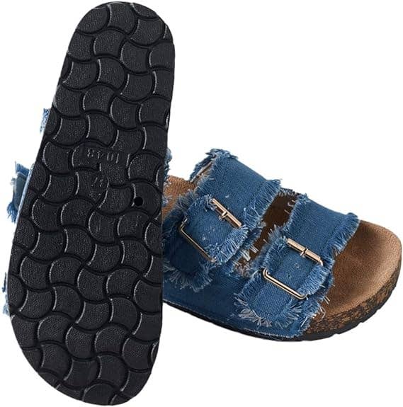 Women's Comfort Flat Sandals Double Buckle Adjustable Straps: Blue