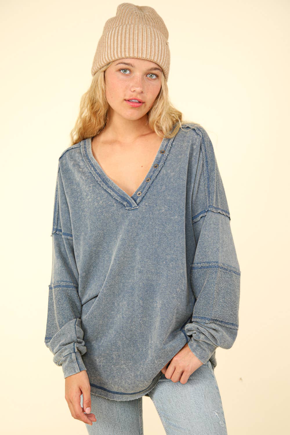 Washed Knit V-Neck Oversized Top(several colors)