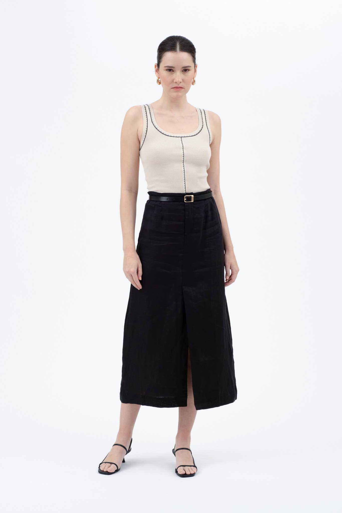 Contrast Line Stitch Detail Sweater Knit Tank