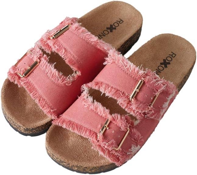 Women's Comfort Flat Sandals Double Buckle Adjustable Straps: Pink