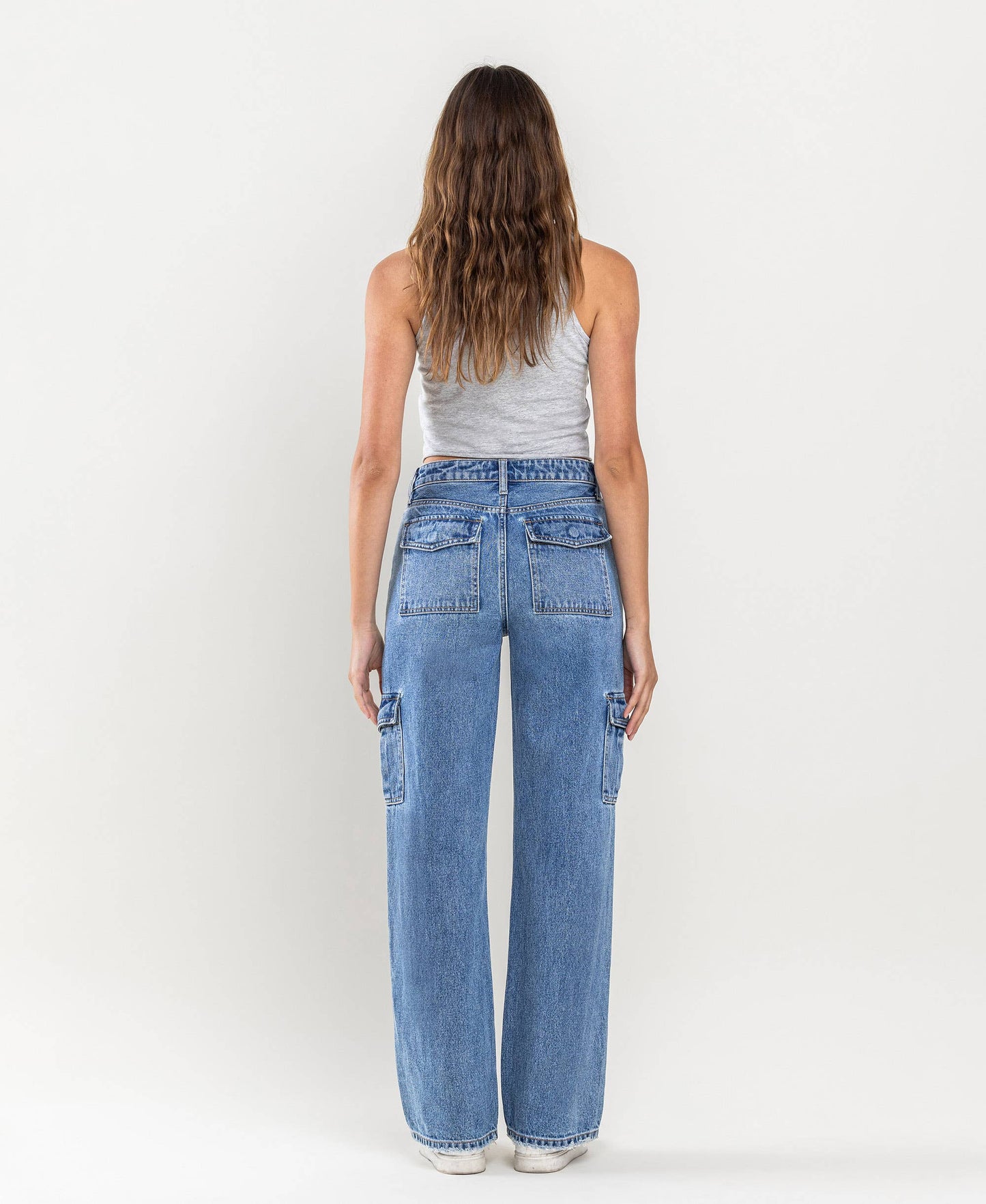 High-rise wide leg cargo blocked jeans