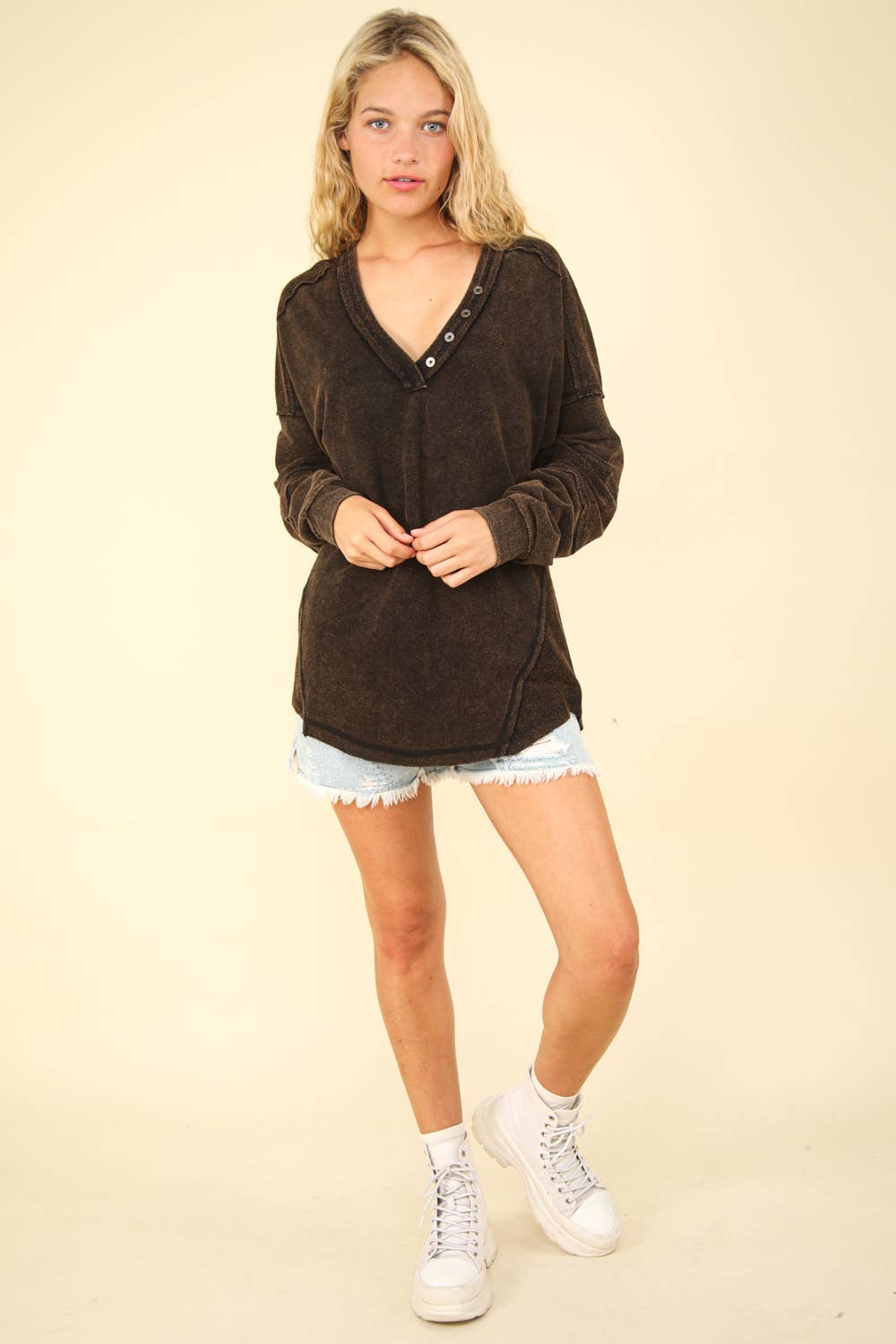 Washed Knit V-Neck Oversized Top(several colors)