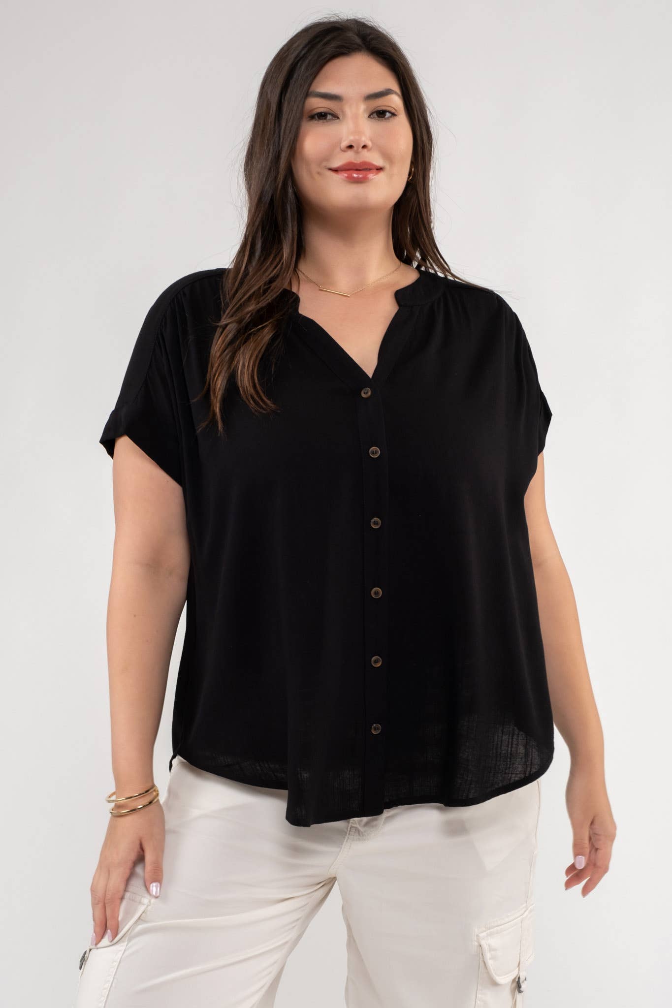 (Plus) Short Rolled Sleeve Button Down Shirt(several colors)