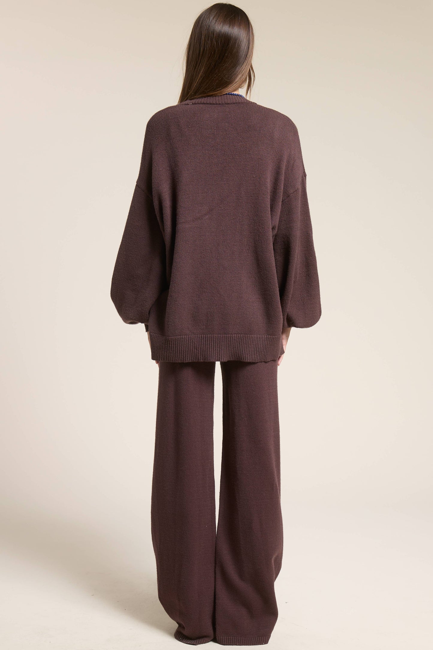 Chocolate  Knit Cardigan and Pants Matching Set