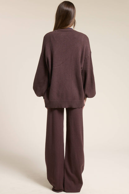 Chocolate  Knit Cardigan and Pants Matching Set
