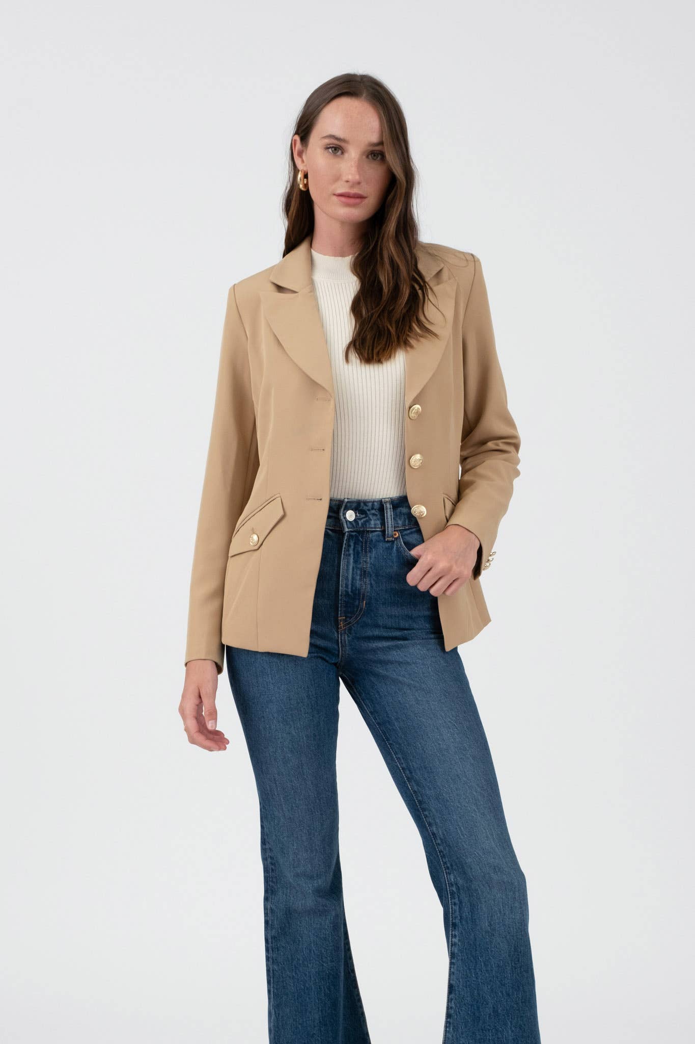 GOLD HARDWARE BUTTON CUFF BLAZER(two colors)