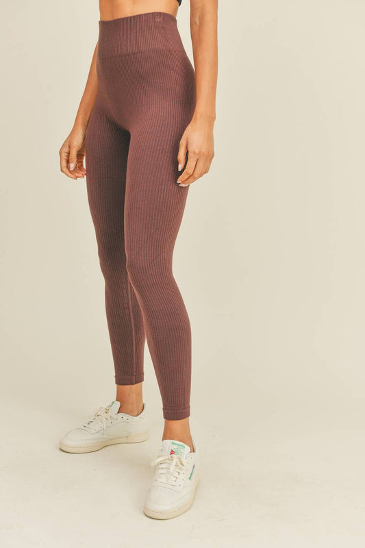 Chocolate High Rise Premium Seamless Ribbed Leggings