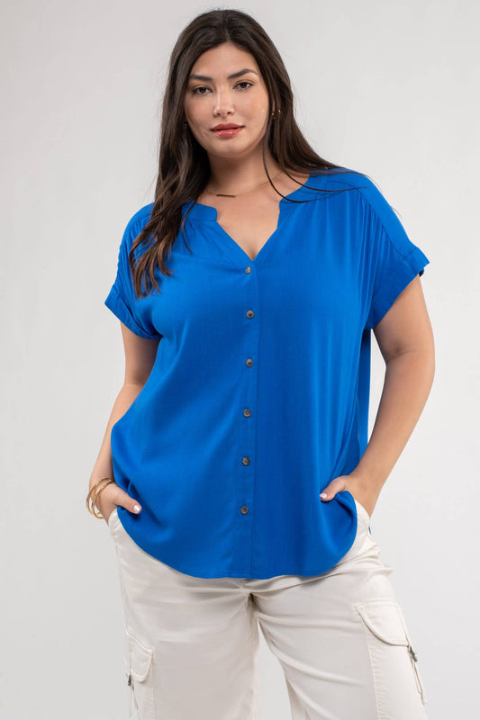 (Plus) Short Rolled Sleeve Button Down Shirt(several colors)