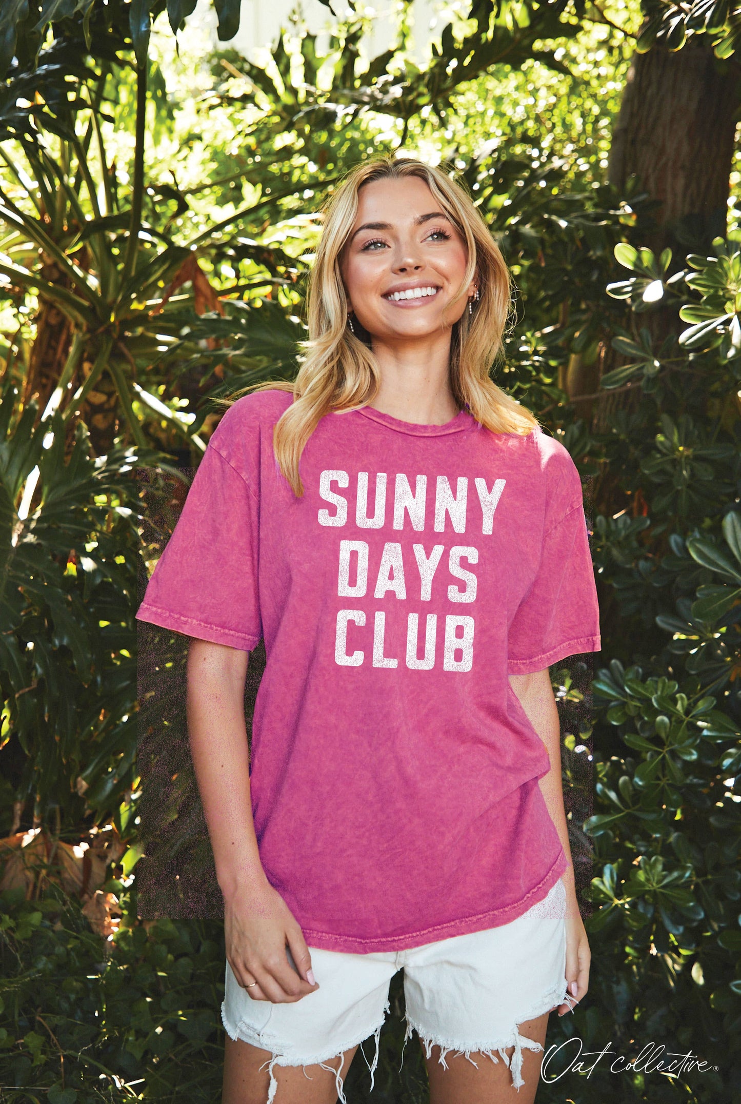 SUNNY DAYS CLUB  Mineral Graphic Top: FUCHSIA