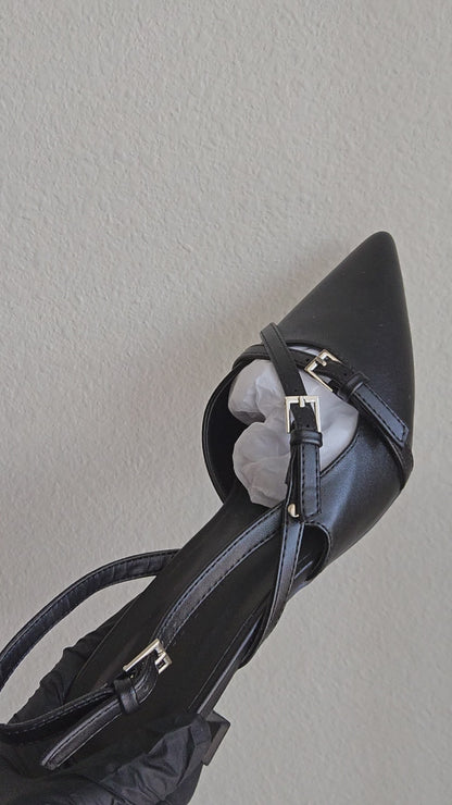 Aleena Thin Multi Strap Pointed Toe Kitten Heel