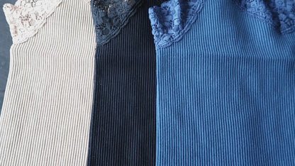 Knit Seamless Ribbed Tank Top with Lace Trim