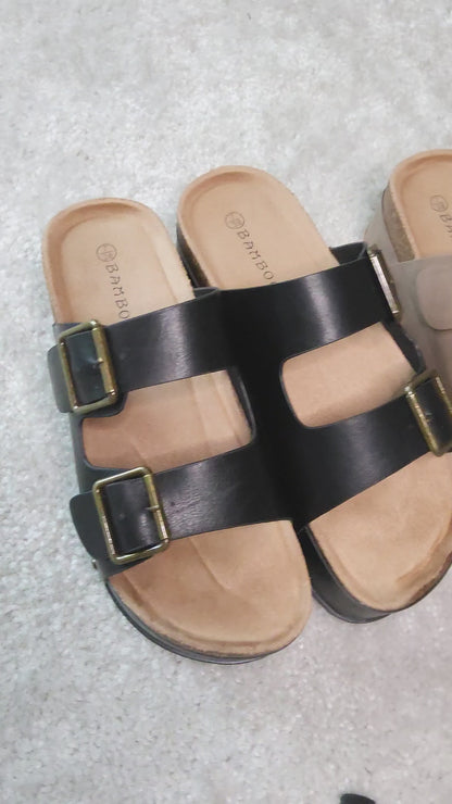 Blowout Double Buckle Platform Sandals in Taupe