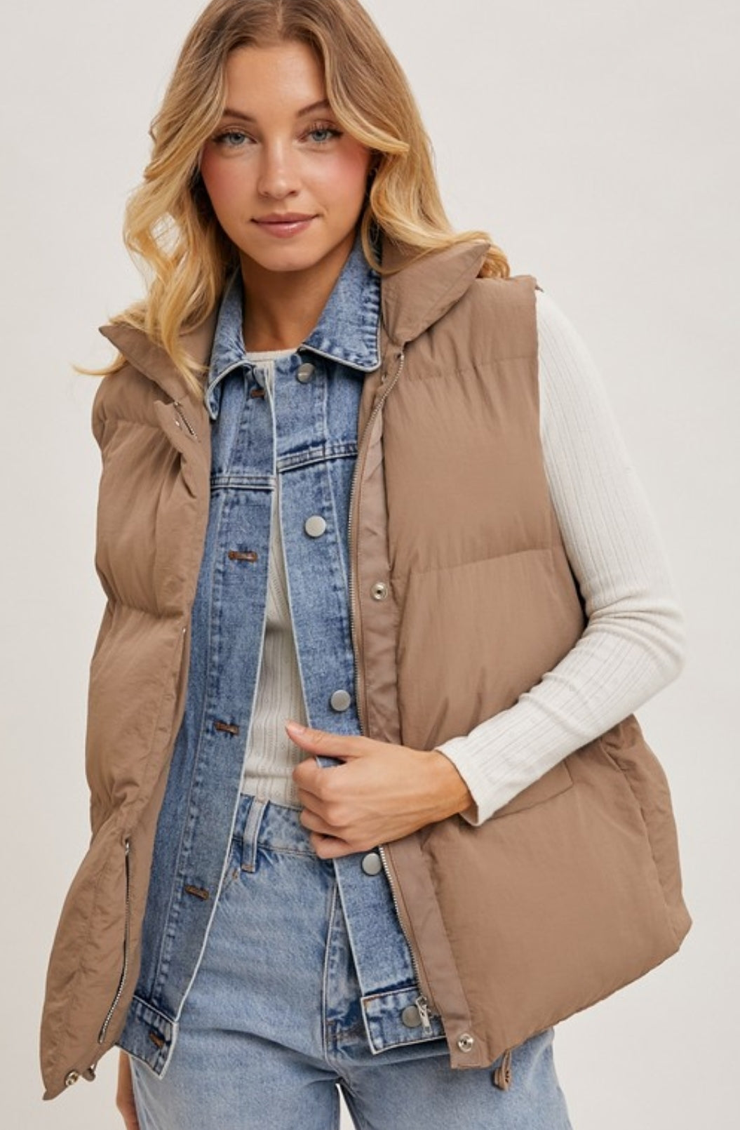 Demin Layered Puffer Vest( two colors)