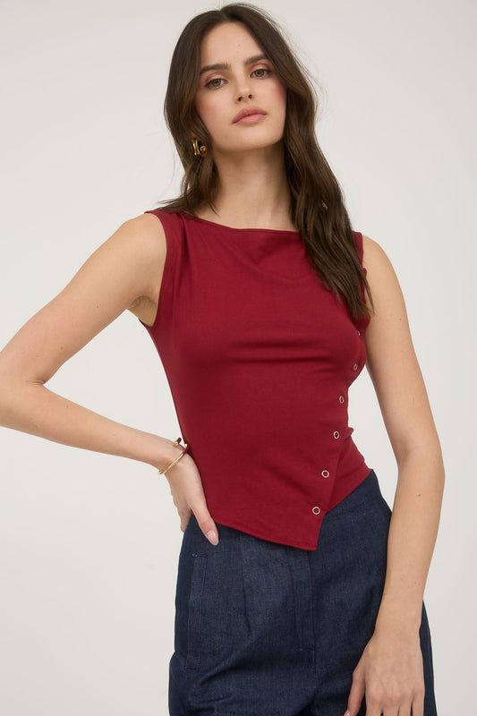 Assymetrical Snap Button-Detail Women's Top