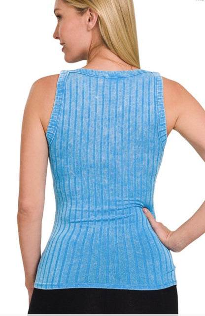 Ribbed Sleeveless Tank Top With Exposed Seem(several colors)
