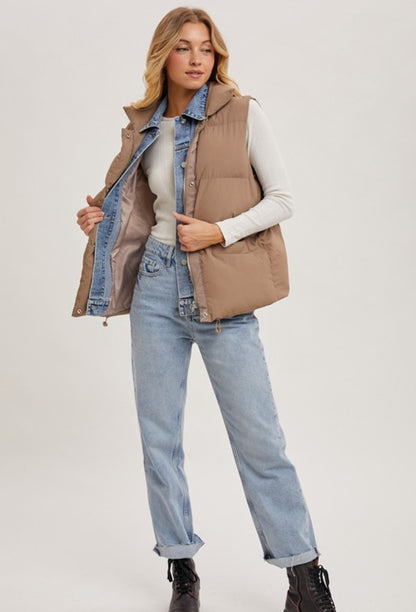 Puffer Layered Denim Puffer Vest( two colors)