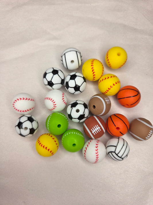 Sports Ball Silicon Bead Random Mix 15mm