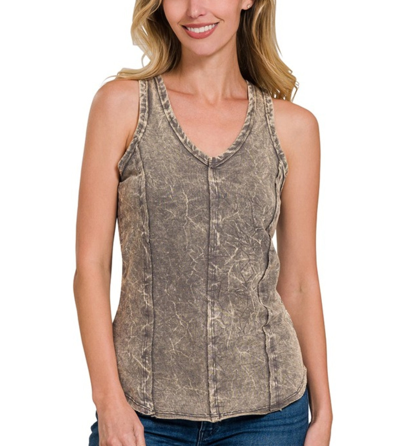 Crinkle Washed F/Terry Raw edge tank top(muliple colors)