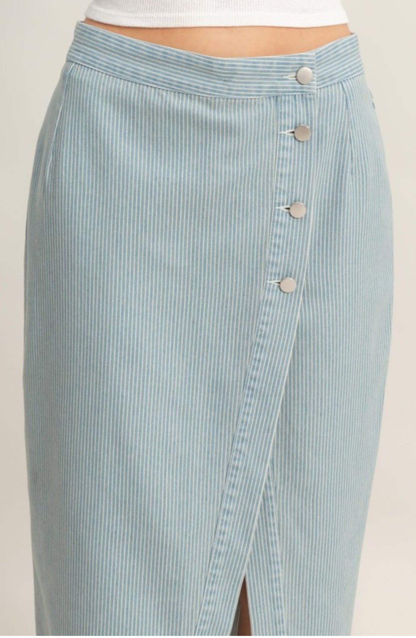Washed Stripped Denim Skirt