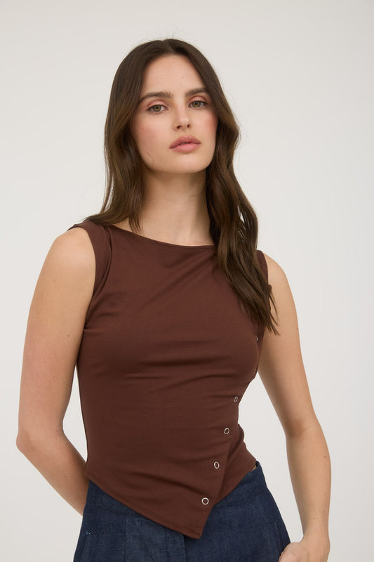 Assymetrical Snap Button-Detail Women's Top