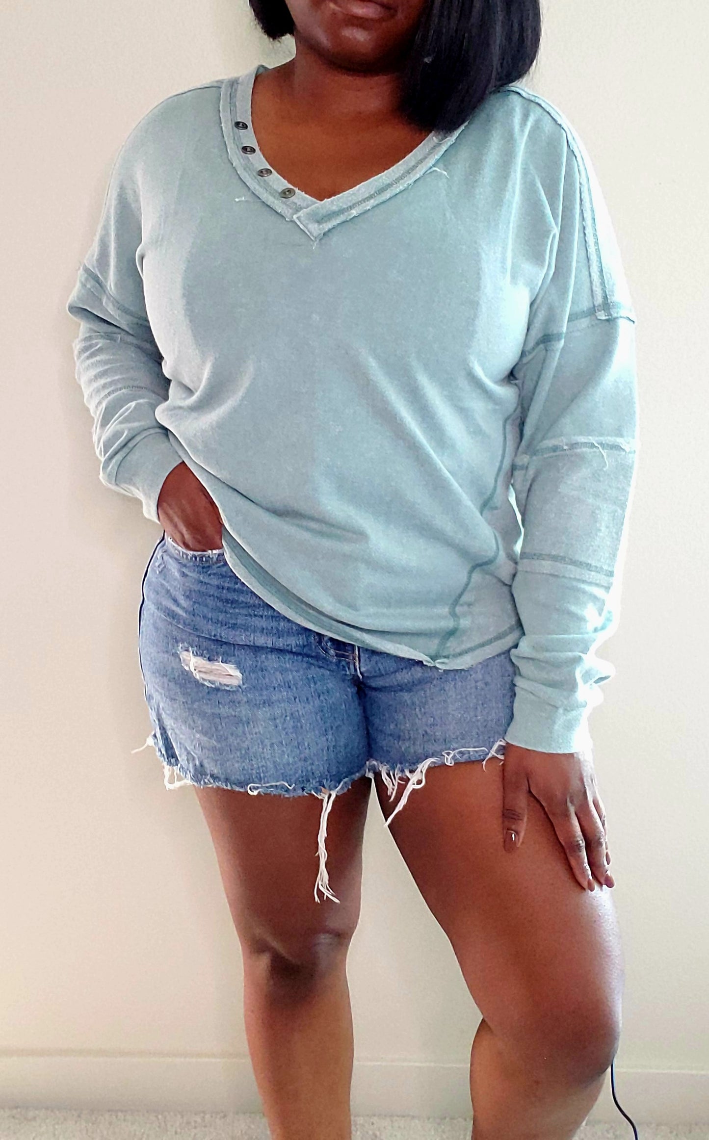 Washed Knit V-Neck Oversized Top(several colors)