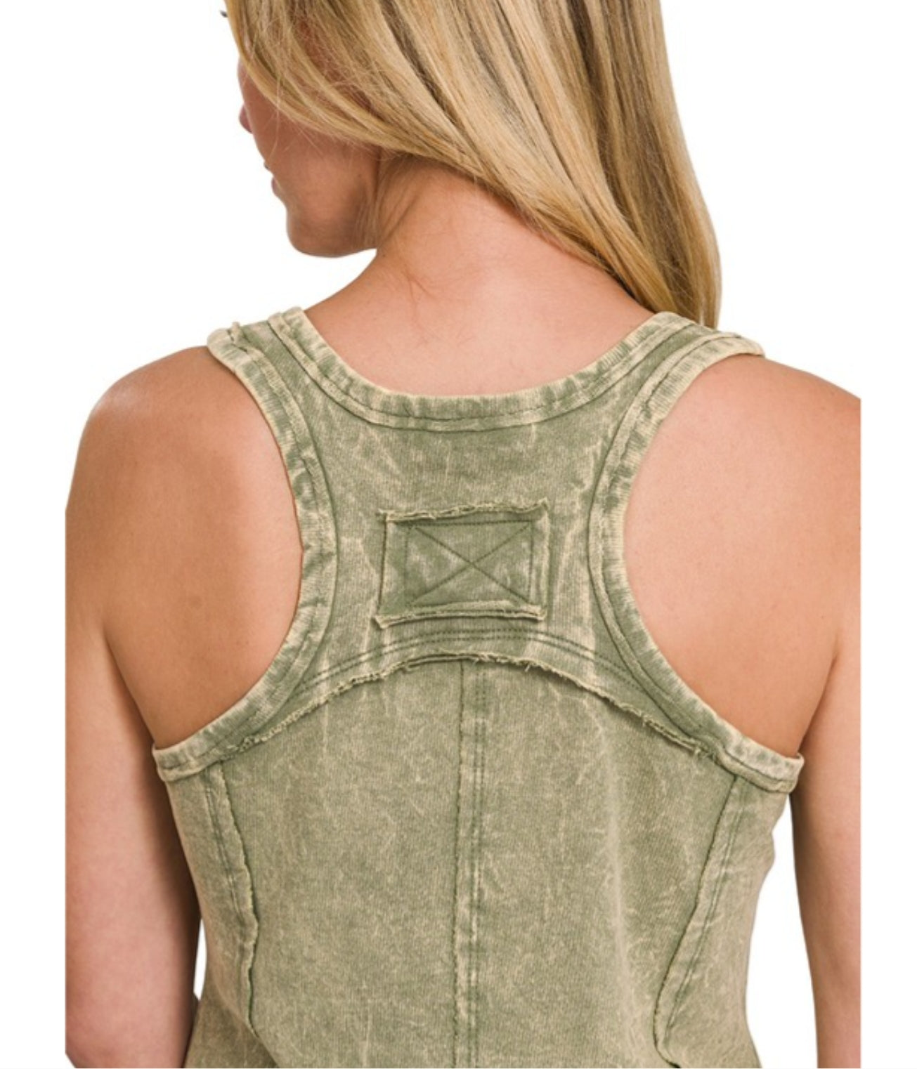 Crinkle Washed F/Terry Raw edge tank top(muliple colors)