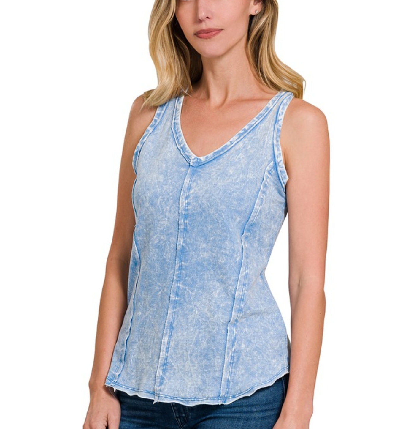 Crinkle Washed F/Terry Raw edge tank top(muliple colors)