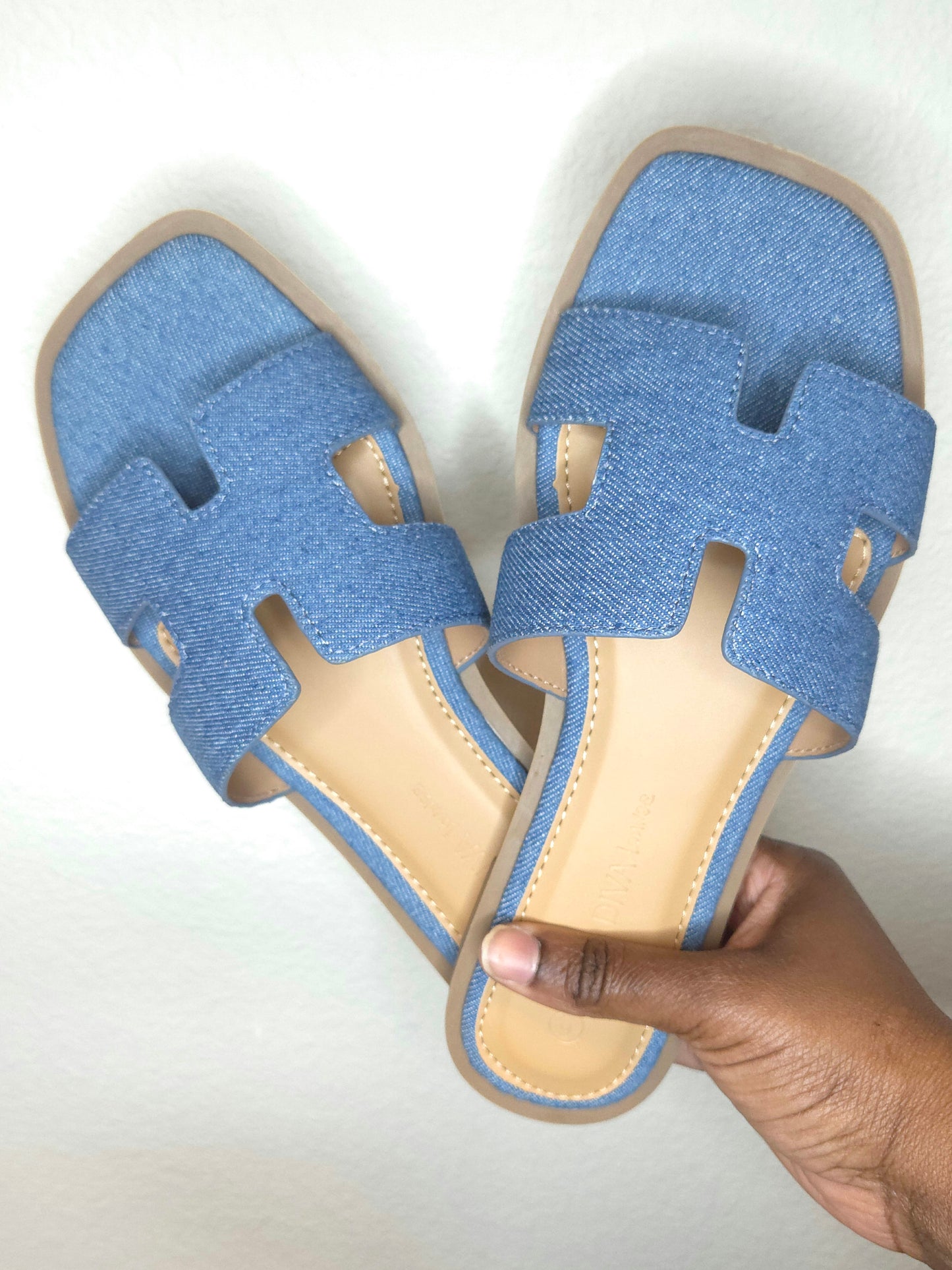 Denim H-shape Slip on Flat sandals