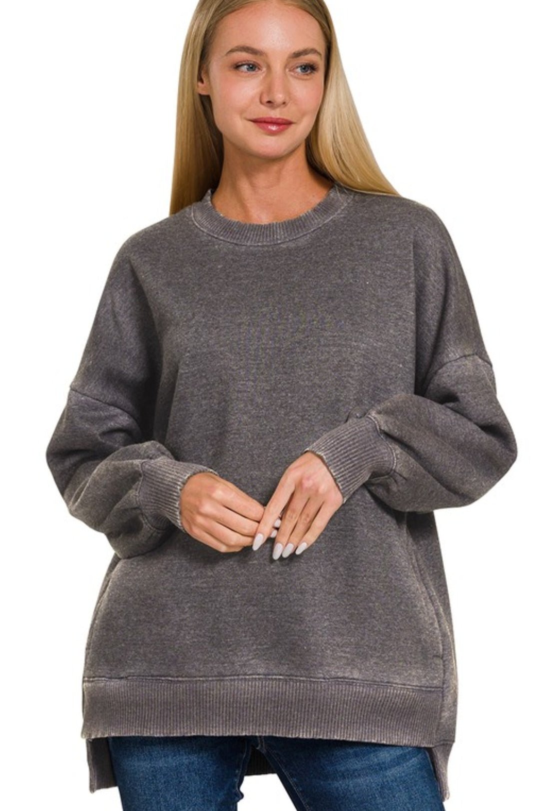 Acid Wash Fleece hi-low hem pullover(several, colors)