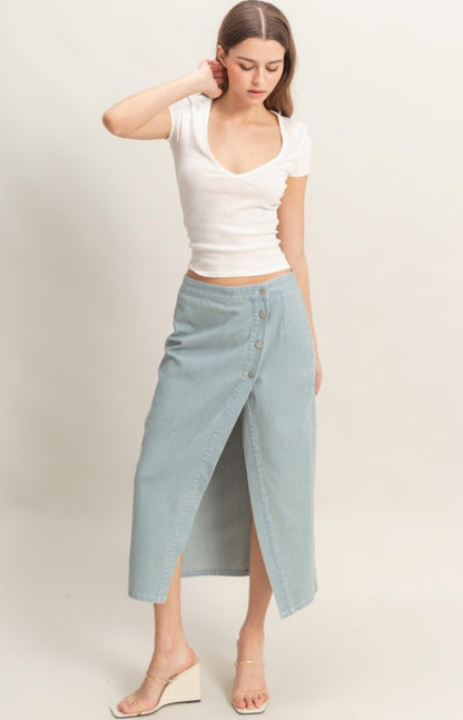 Washed Stripped Denim Skirt