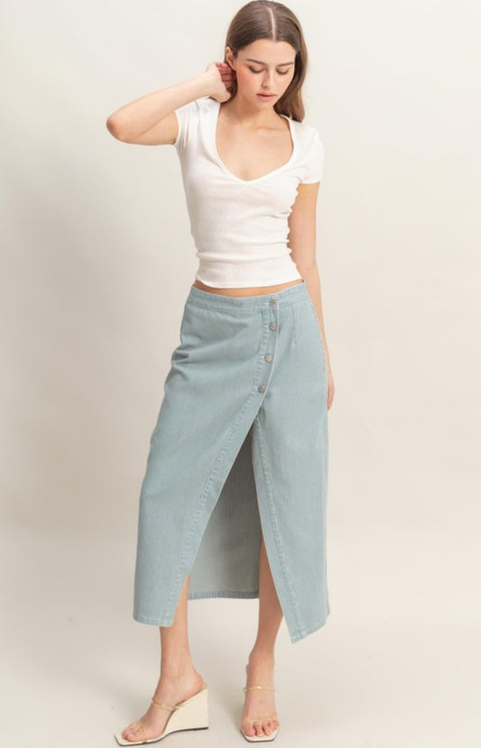 Washed Stripped Denim Skirt
