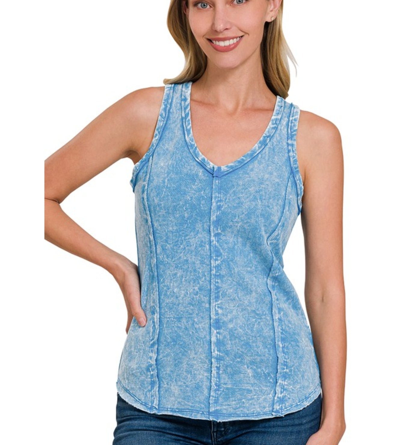 Crinkle Washed F/Terry Raw edge tank top(muliple colors)