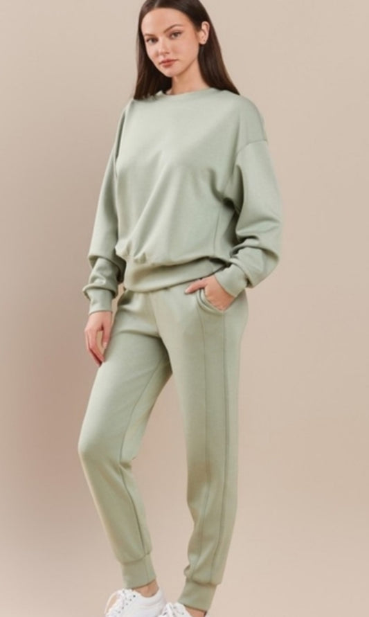 Causal Scuba Jogger Set Sage