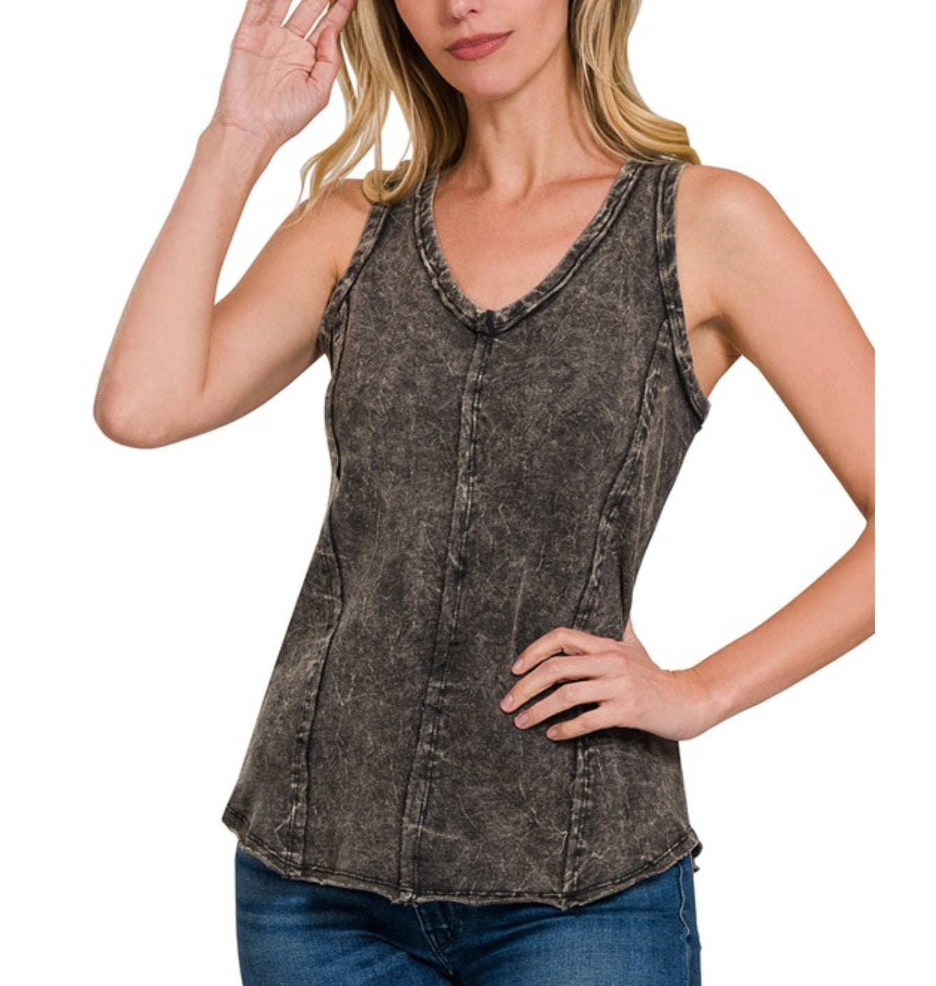 Crinkle Washed F/Terry Raw edge tank top(muliple colors)