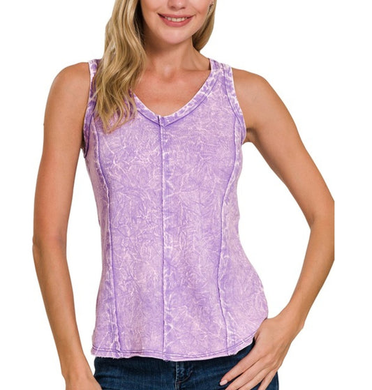 Crinkle Washed F/Terry Raw edge tank top(muliple colors)