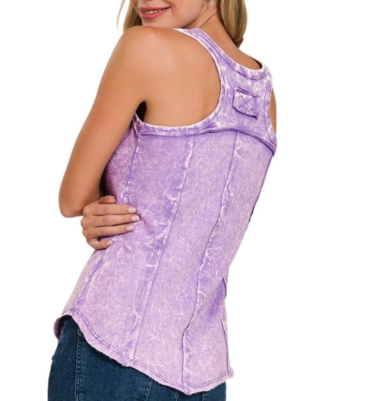 Crinkle Washed F/Terry Raw edge tank top(muliple colors)